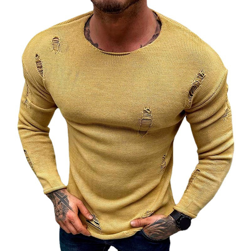 Herren Stylischer Rundhals Pullover mit ausgefransten Details Drune
