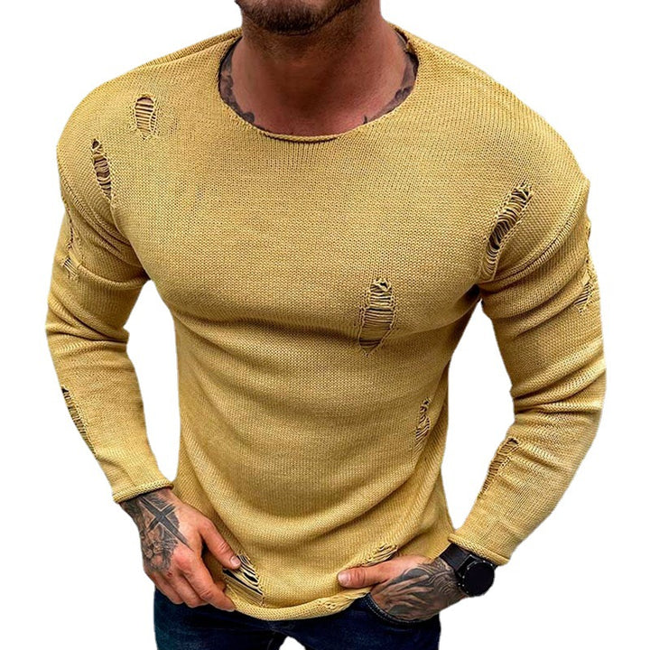 Herren Stylischer Rundhals Pullover mit ausgefransten Details Drune