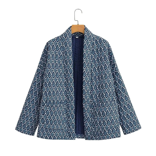 Damen nan leichte Kimono-Jacke mit grafischem Rautenmuster und gesteppter Innenlage Drune