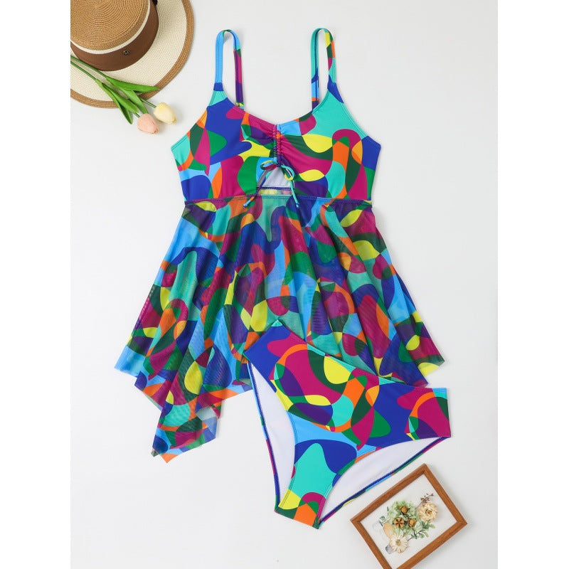 Damen vielseitiges Strandkleid mit modischem Schnitt und buntem Muster Drune