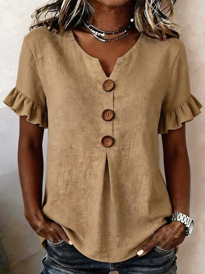 Damen Bluse mit Rüschendetails und Holzknöpfen Drune