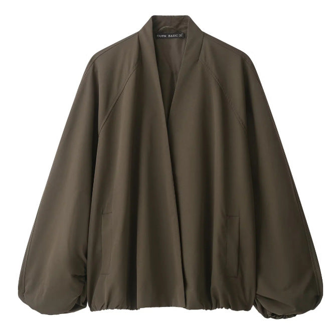 Damen Oversize‑Kimono‑Jacke mit voluminösen Ballonärmeln und elastischem Saum Drune