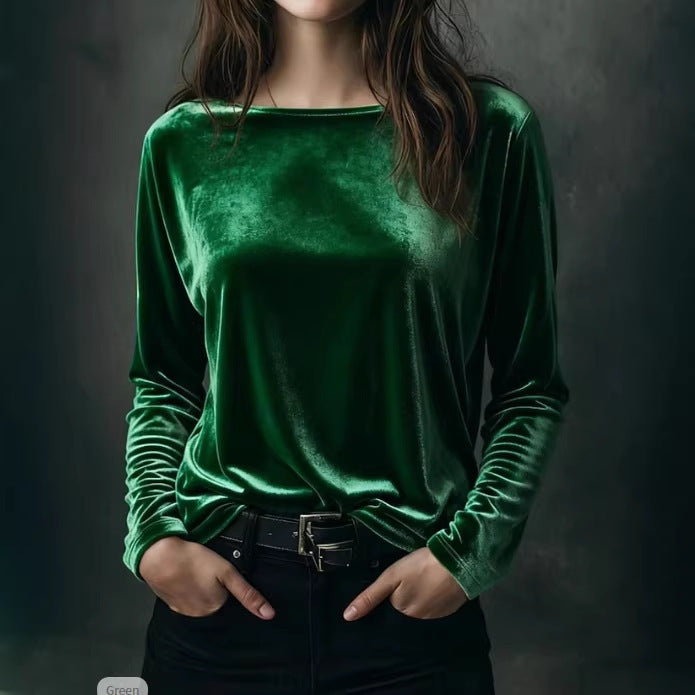Damen eleganter leichter Velours-Longsleeve Drune