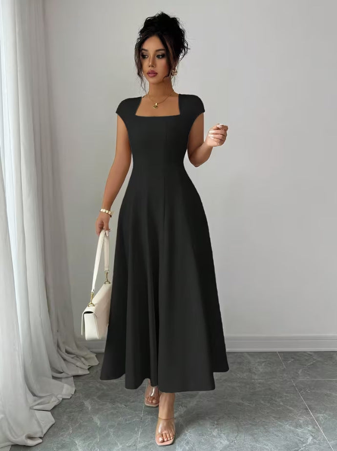 Damen Elegantes Maxikleid mit rechteckigem Ausschnitt und fließendem Rock Drune