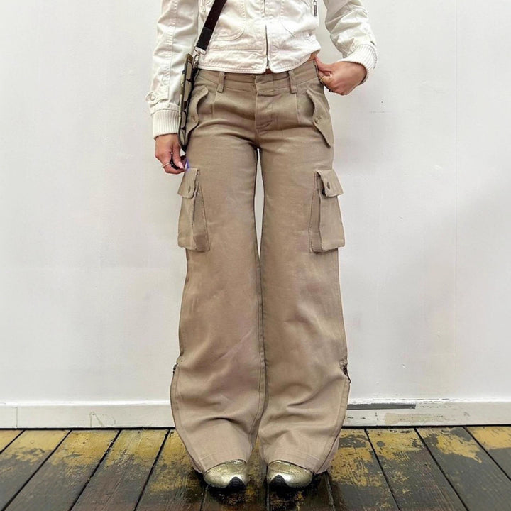 Damen lockere Cargo-Hose mit praktischen Taschen und weitem Bein Drune