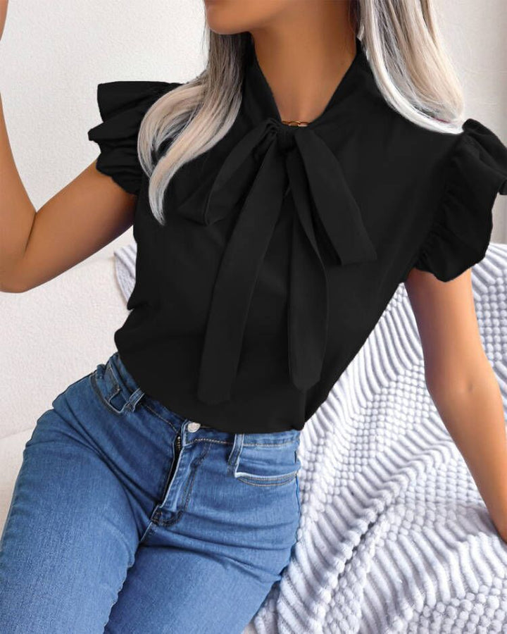 Damen Bluse mit verspielten Puffärmeln und schicker Schleife Drune