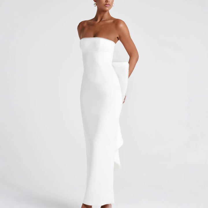 Damen Elegantes figurbetontes Maxikleid mit schulterfreiem Design und modischen Rüschendetails Drune