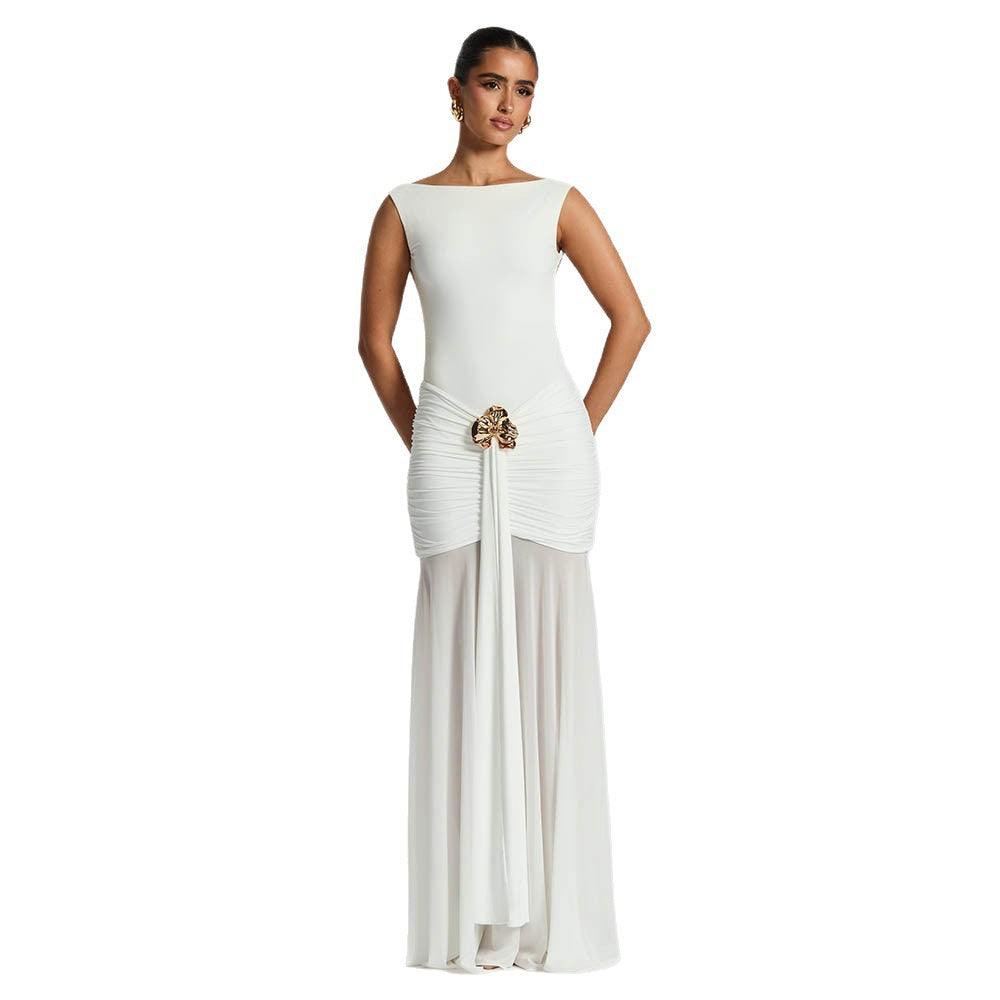Damen Elegantes Maxikleid mit tailliertem Oberteil und einzigartiger Drapierung Drune
