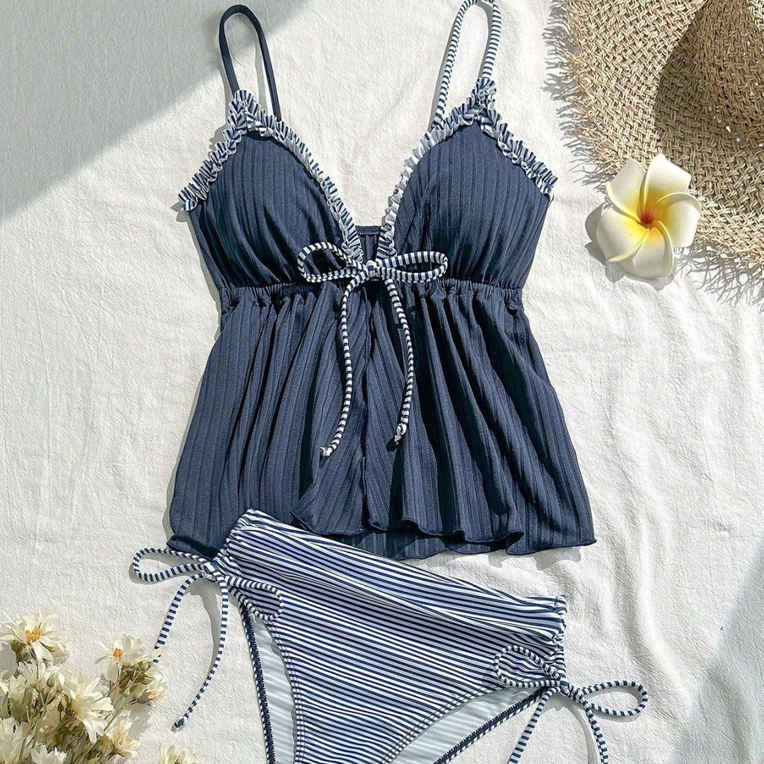 Damen lässiger Bademoden-Tankini mit Rüschendetails Drune