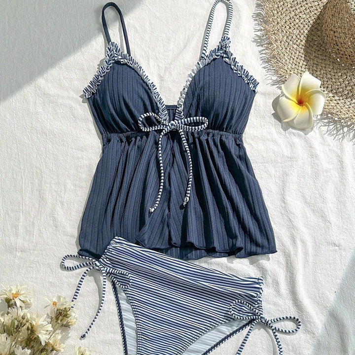 Damen lässiger Bademoden-Tankini mit Rüschendetails Drune