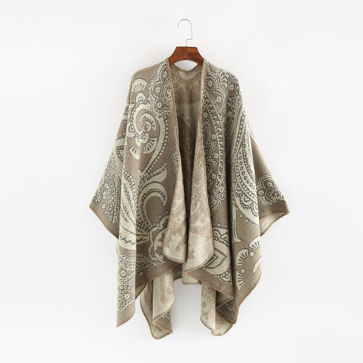 Damen Jacquard-Wollcape mit Paisley-Muster und offenem Überwurf Drune