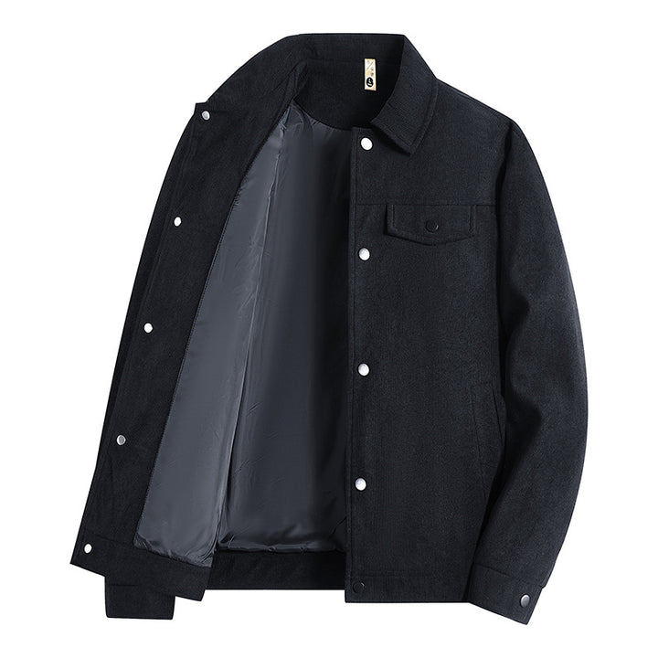 Herren Truckerjacke im Veloursleder-Look mit Druckknopfverschluss und Brustklappen Drune