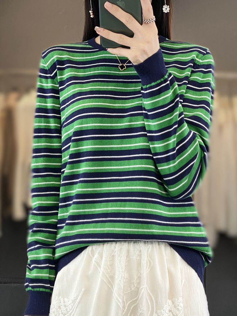 Damen Lässiger Ringel-Feinstrickpullover mit Boxy‑Silhouette und kontrastierenden Rippbündchen Drune
