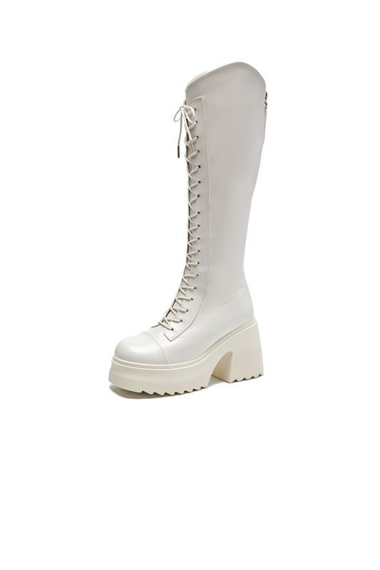 Drune | Hohe Stiefel Damenstiefel mit Schnürung und Robuster Ferse