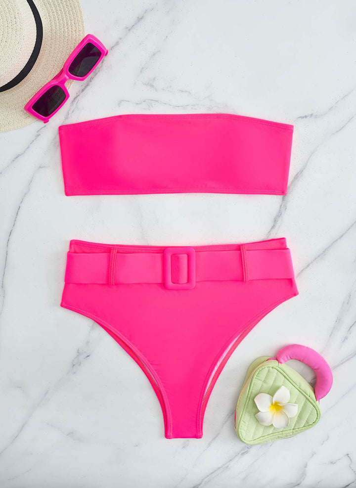 Damen Hochgeschlossen Bikini-Set mit Riemen Drune