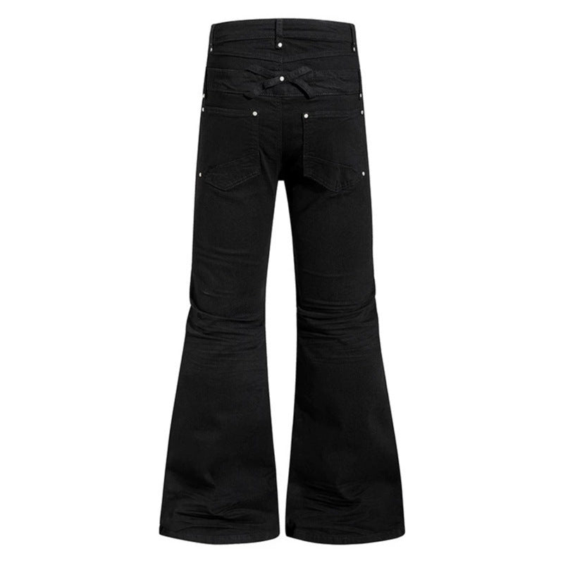 Damen Weite Schlaghose aus Denim mit asymmetrischem Reißverschluss und Knopfverschluss Drune