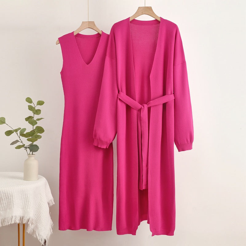 Damen 2-teiliges Kleid und Cardigan-Set mit V-Ausschnitt Drune