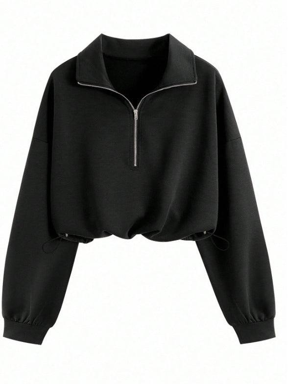 Damen Kurz geschnittenes Halbzip-Sweatshirt im Oversize-Schnitt mit Tunnelzug Drune