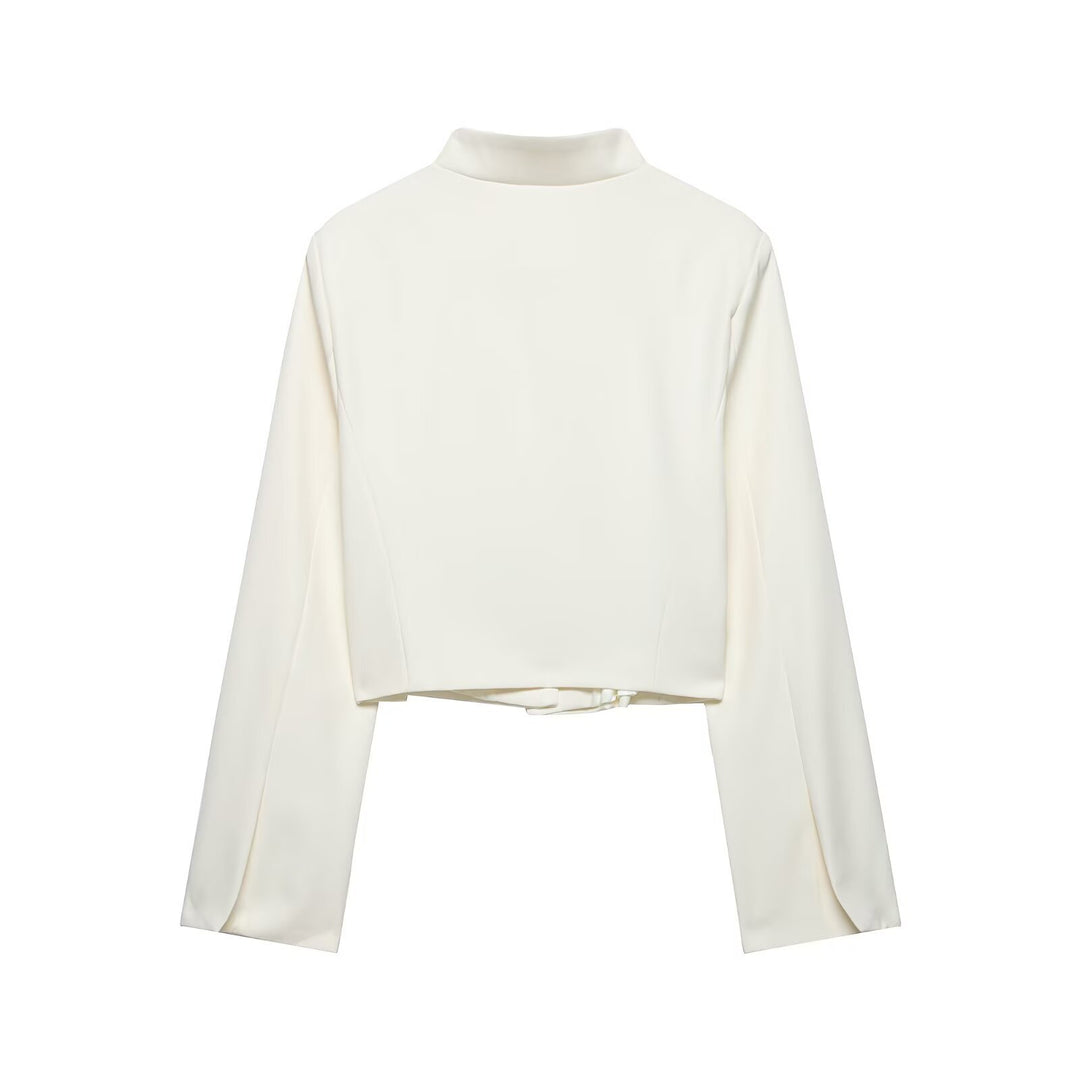 Damen Kurzer taillierter Blazer mit Stehkragen und asymmetrischer Knopfleiste Drune