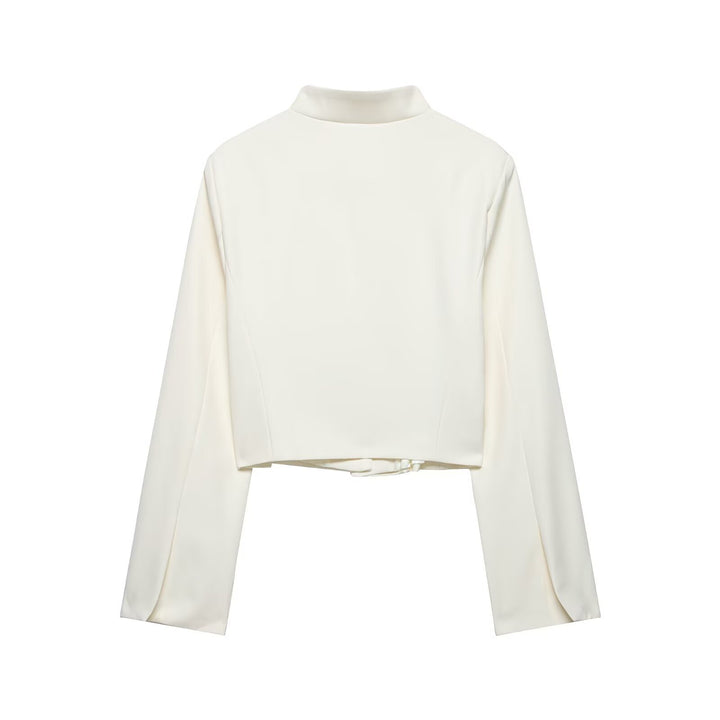 Damen Kurzer taillierter Blazer mit Stehkragen und asymmetrischer Knopfleiste Drune
