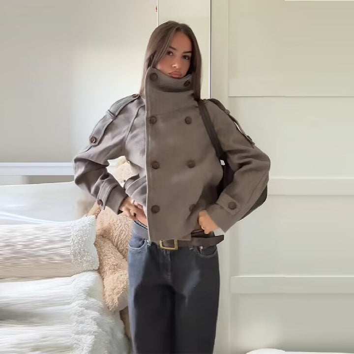 Damen Kurzer Cape-ähnlicher Wollmix-Peacoat mit hohem Funnelkragen und Raglanärmeln Drune