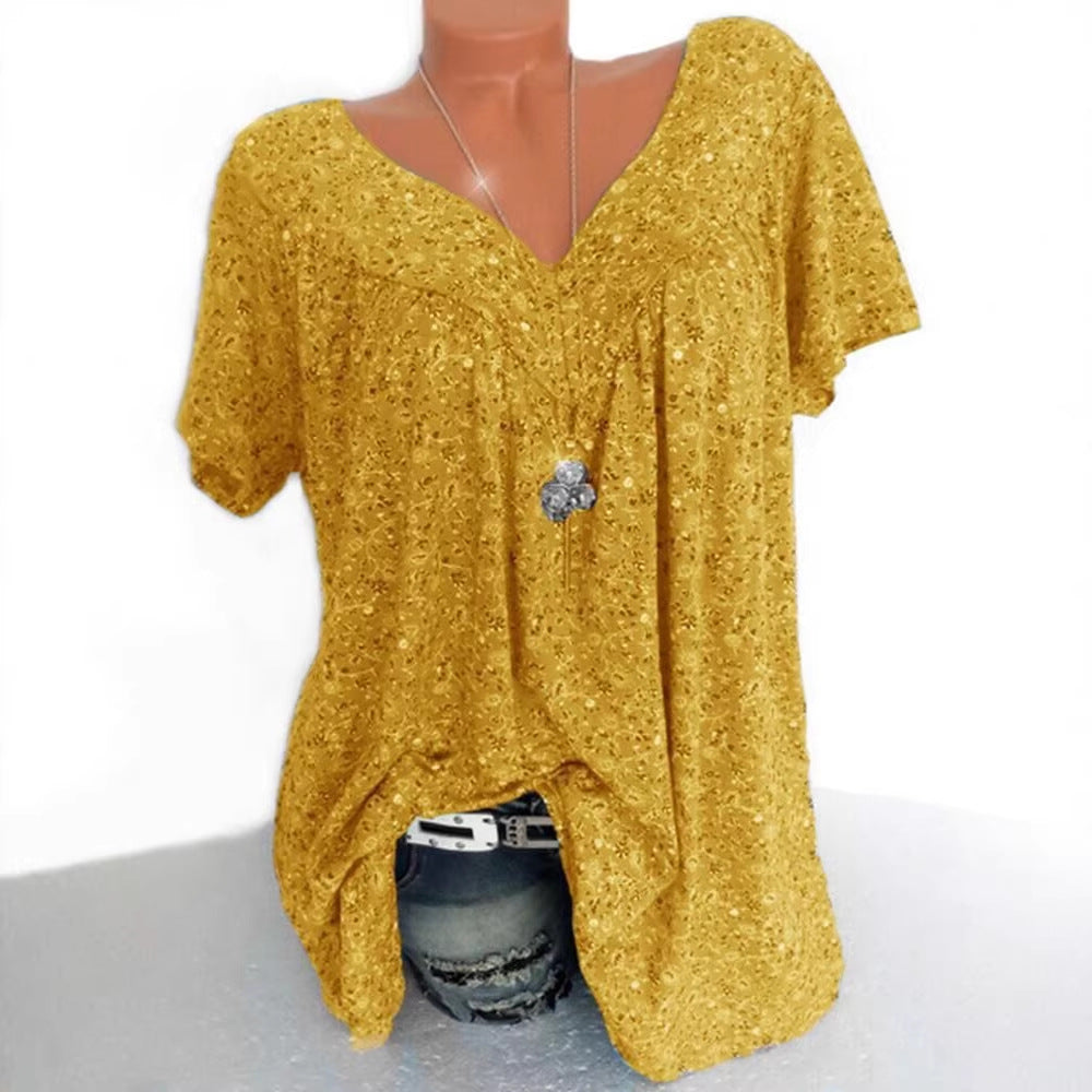 Damen lässige Bluse mit floralen Motiven und luftigen Ärmeln Drune