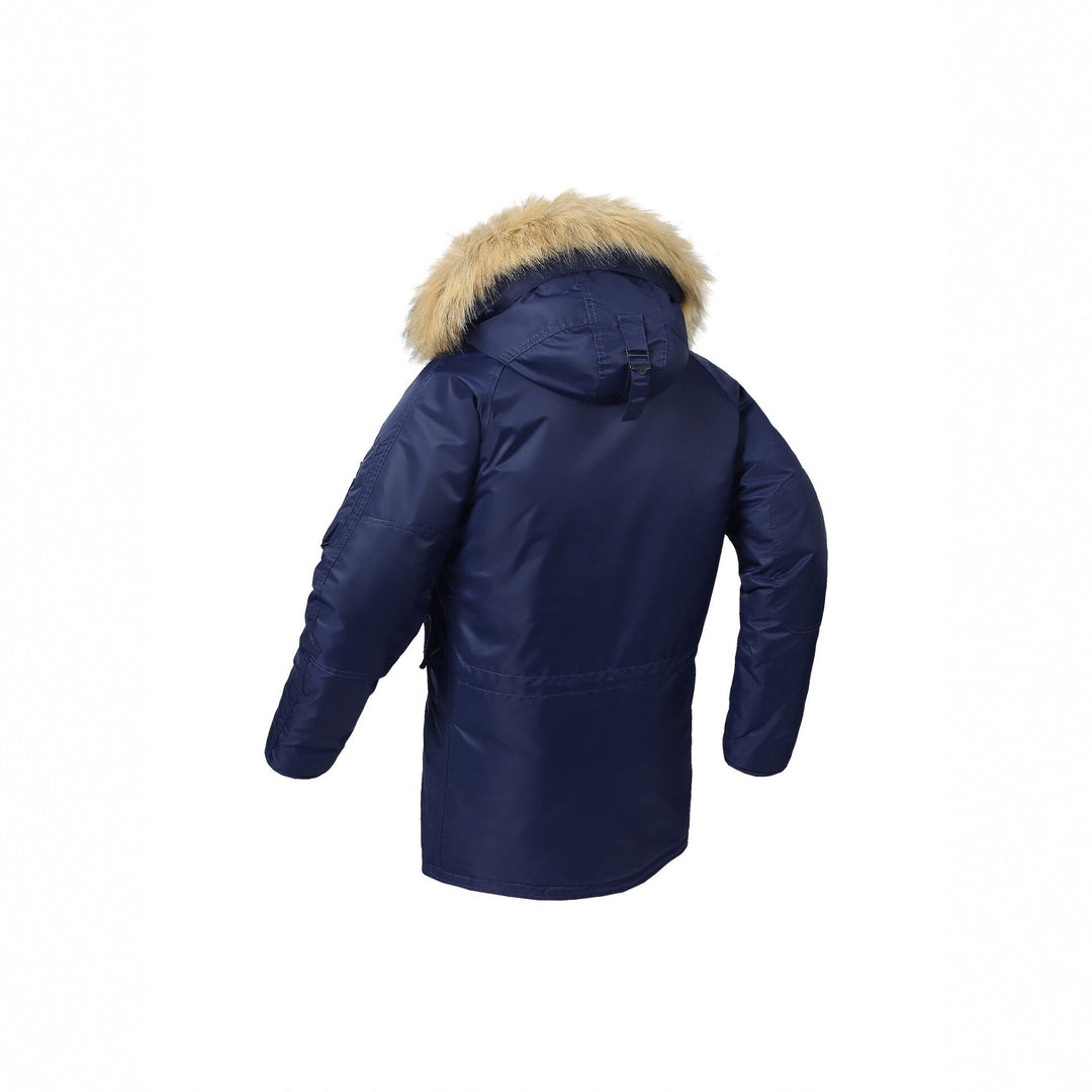 Herren langer Thermo-Parka mit Kapuze und abnehmbarem Kunstfellbesatz Drune