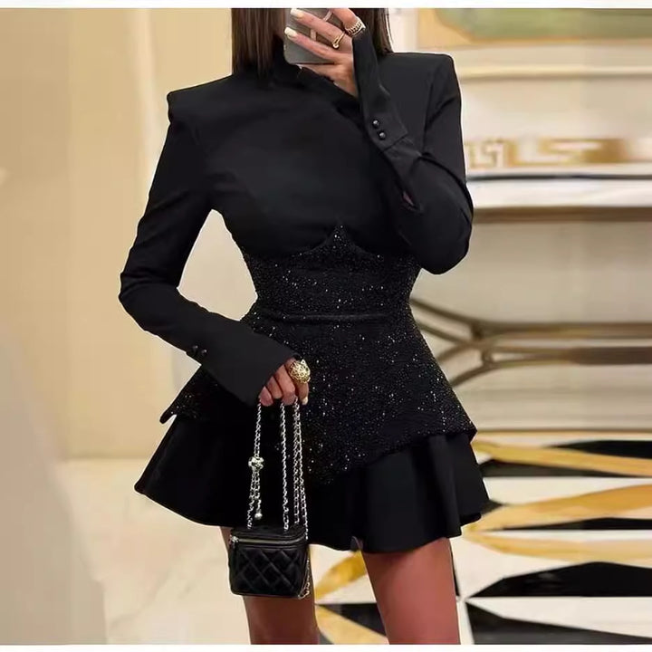 Damen Elegantes Partykleid mit schimmerndem Oberteil und ausgestelltem Rock Drune