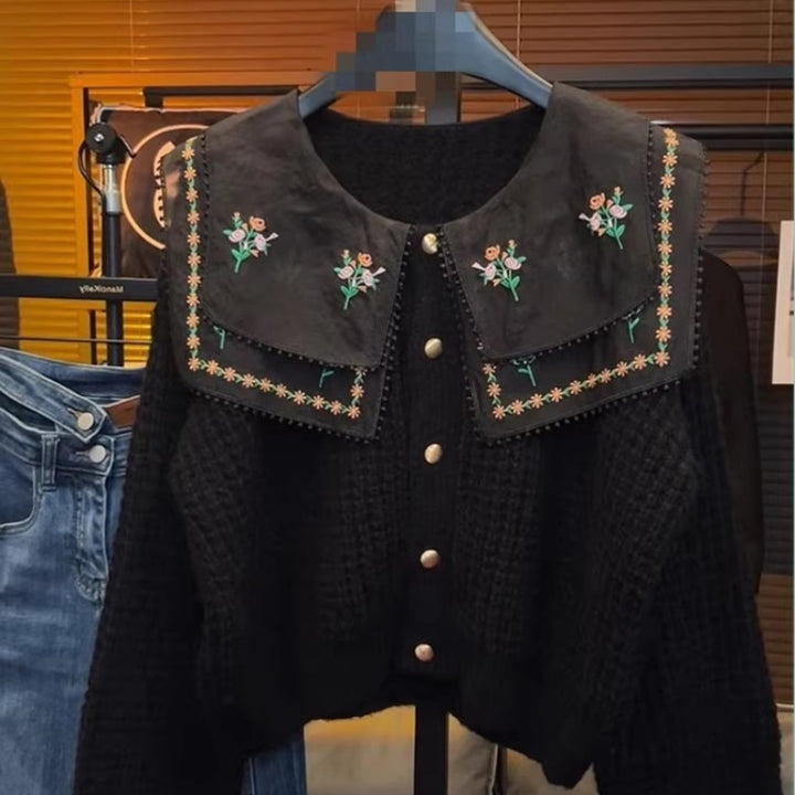 Damen gestickterCardigan mit weit geschnittenem Kragen Drune