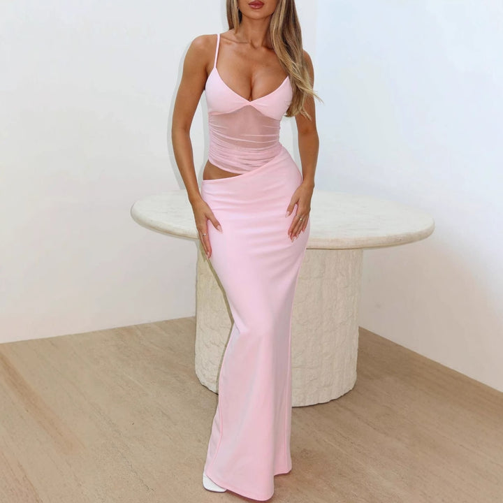 Damen elegantes bodenlanges Wickelkleid mit feinen Trägern und figurformendem Design Drune