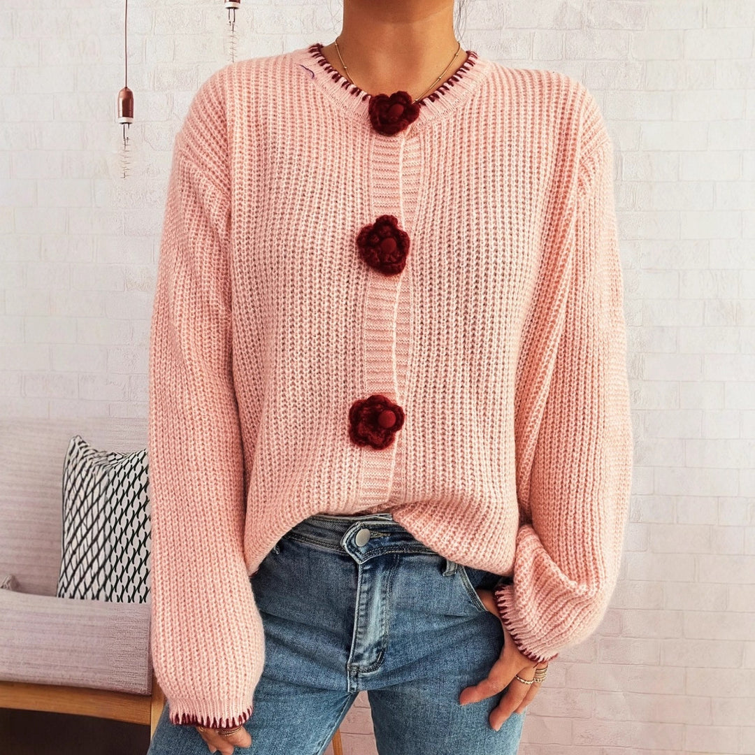 Damen Strickjacke mit floralen Knopfdetails und lässigem Schnitt Drune