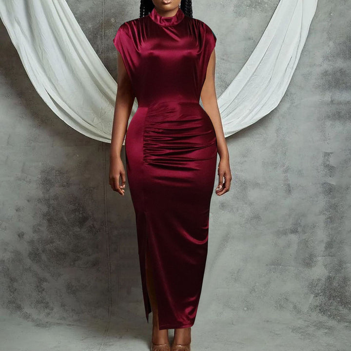 Damen elegantes und figurbetontes Midi-Kleid mit Raffungen Drune