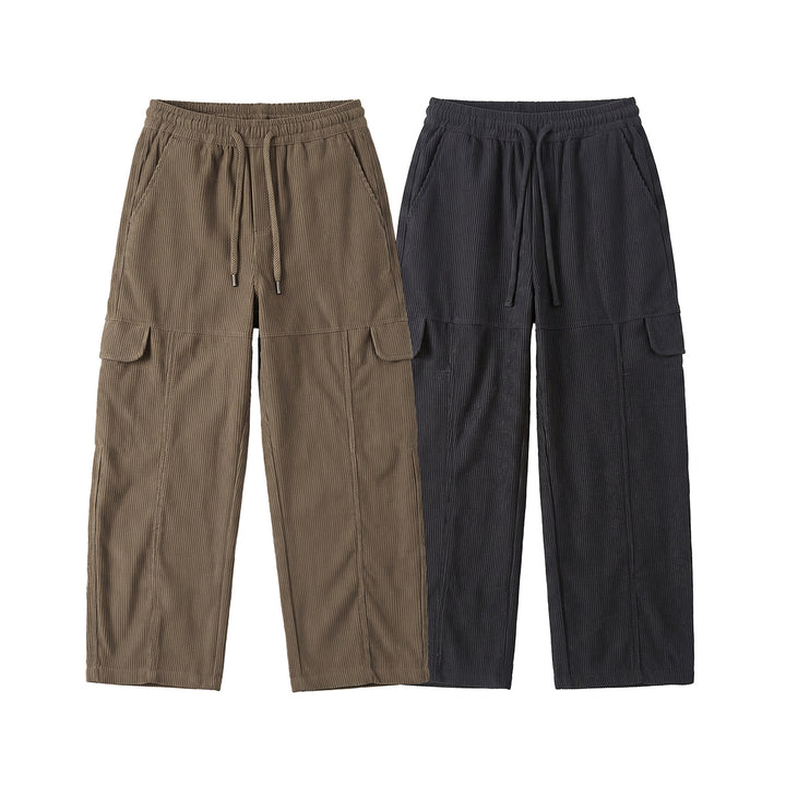 Damen Weite hochtaillierte Cargo‑Hose aus Feincord mit Tunnelzug Drune