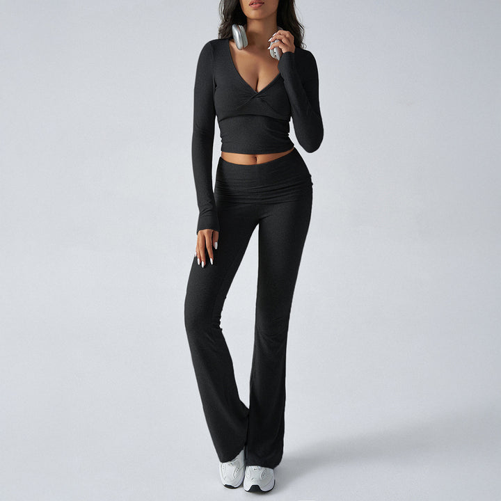 Damen nan figurbetonte Yoga-Set mit hoher Taille und V-Ausschnitt Drune