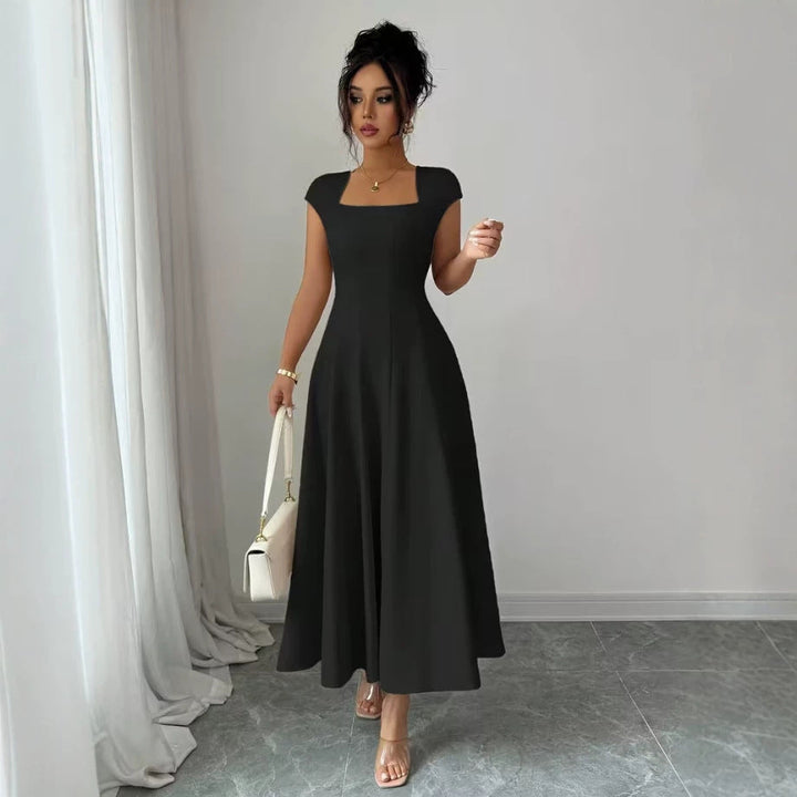 Damen Elegantes Maxikleid mit rechteckigem Ausschnitt und fließendem Rock Drune