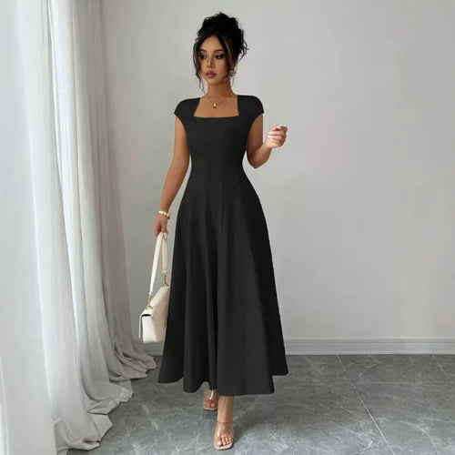 Damen Elegantes Maxikleid mit rechteckigem Ausschnitt und fließendem Rock Drune