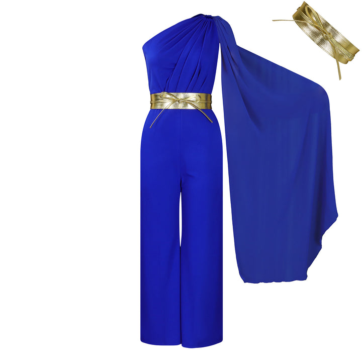 Damen Eleganter Einteiler mit asymmetrischem Design und schimmerndem Gürtel Drune