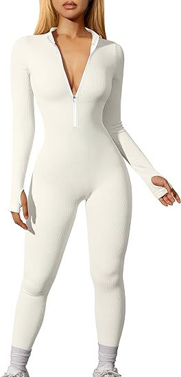 Damen nan figurbetonter Ripp-Jumpsuit mit hohem Halsausschnitt, langem Arm und sculptender Nahtführung Drune