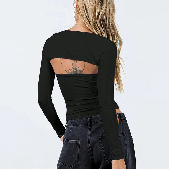Damen asymmetrisches One-Shoulder Longsleeve-Top mit Bandeau-Optik Drune
