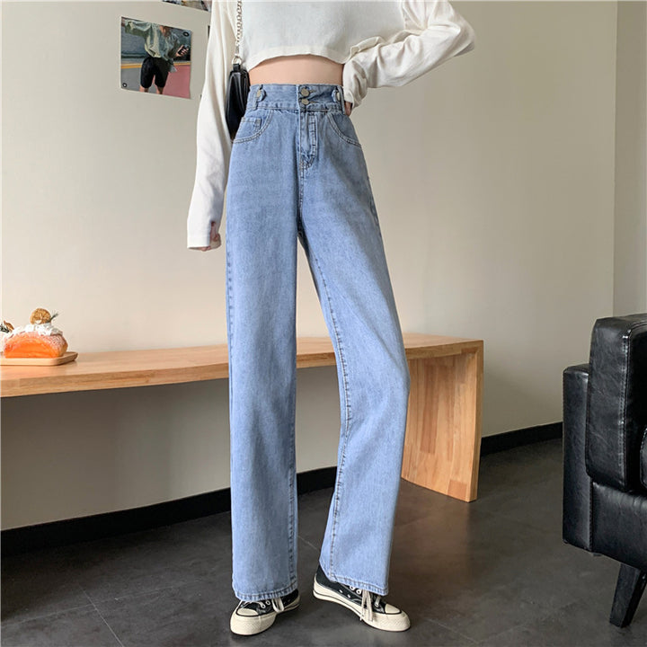 Damen Hohe Taille Bootcut Jeans Drune