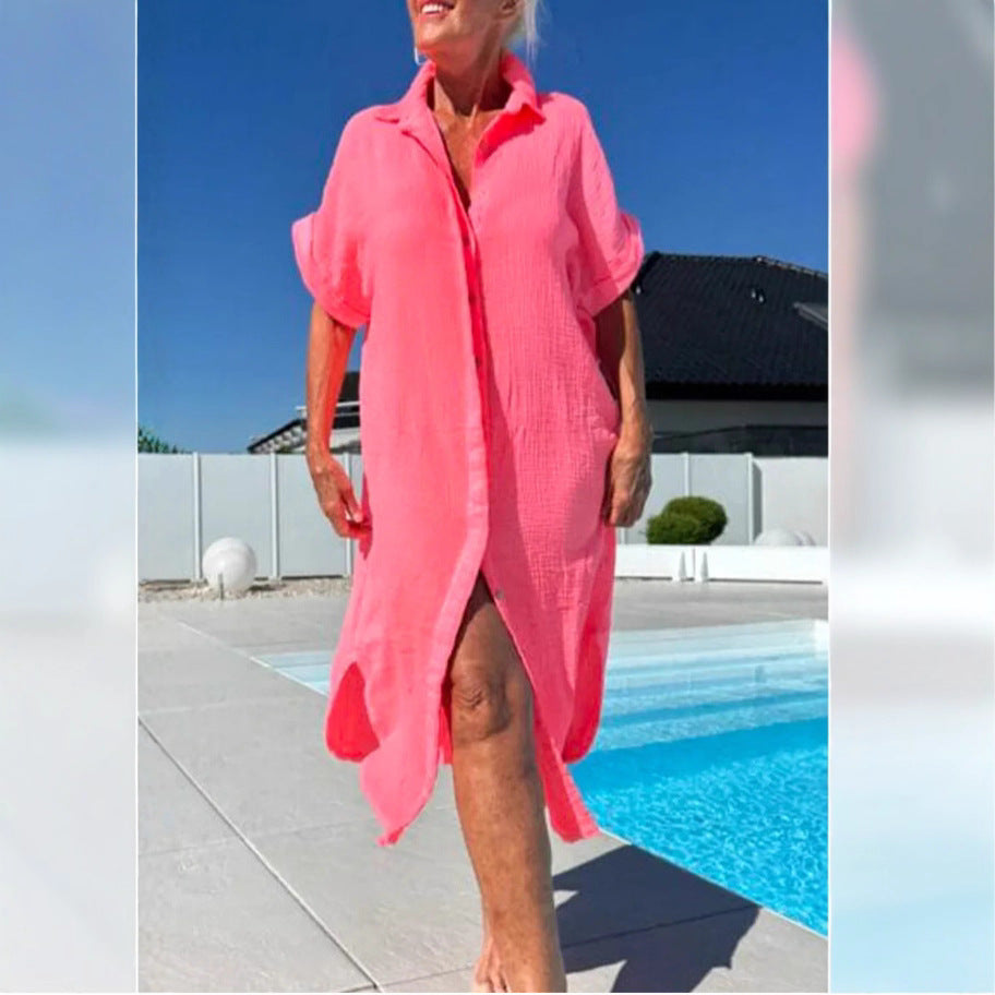 Damen Leichtes Baumwoll Button-Up Überkleid Drune
