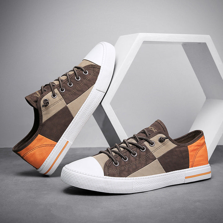 Herren Lässige Low‑Top Canvas‑Sneaker mit geometrischem Colorblock‑Design und verstärkter Zehenkappe Drune