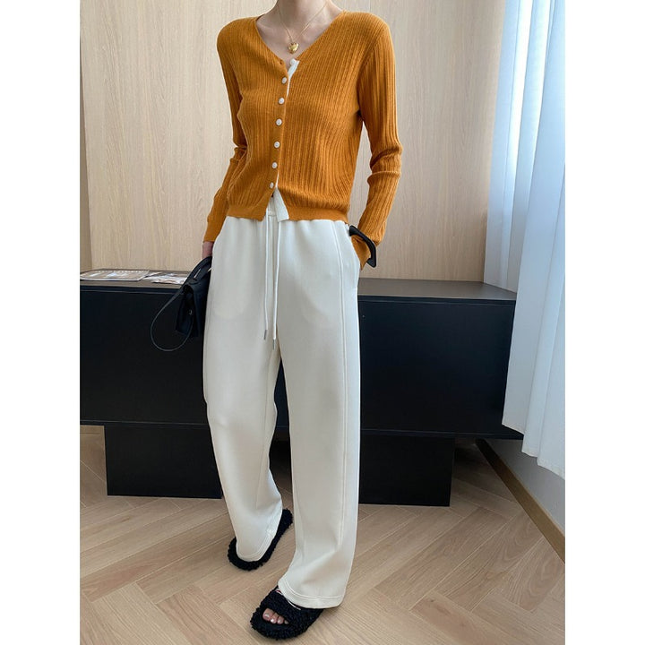 Damen lässige Strickjacke mit V-Ausschnitt und Knopfdetail Drune