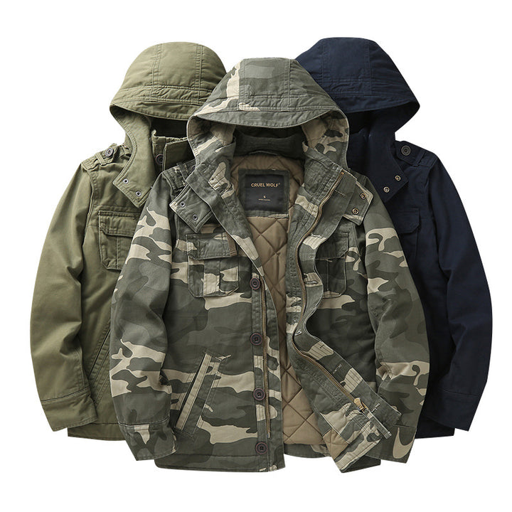 Herren Gefütterte Fieldjacke mit Kapuze und wattierter Stepp-Innenverarbeitung Drune