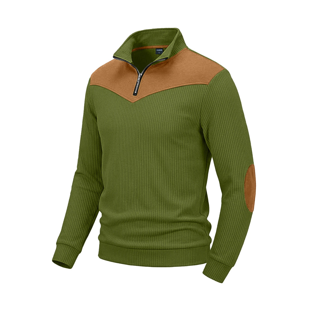 Herren Strickpullover mit Troyerkragen, Rippenstruktur und Ellbogen-Patches Drune