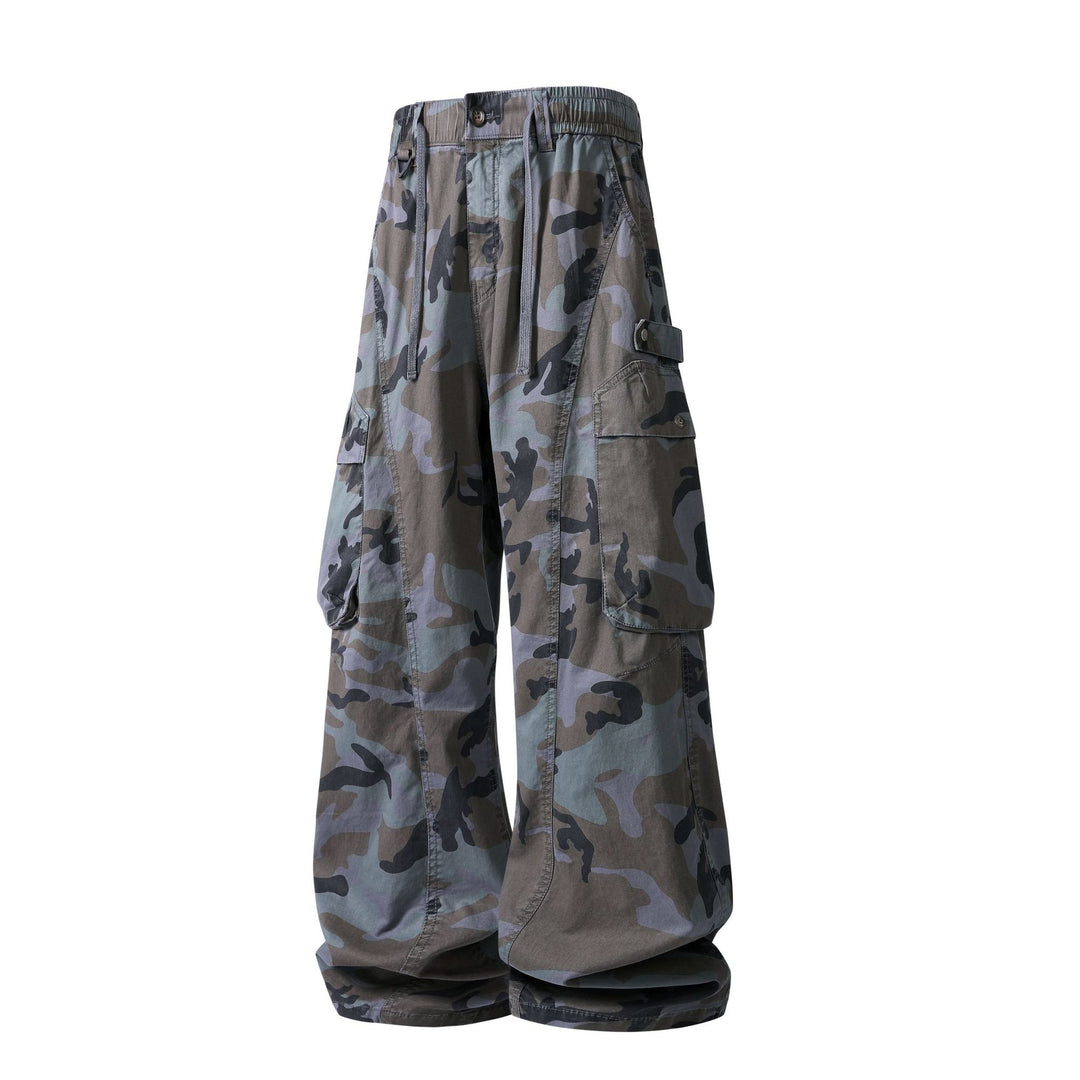 Herren Weite Cargohose im Camouflage-Military-Look mit elastischem Tunnelzugbund und Multifunktionstaschen Drune