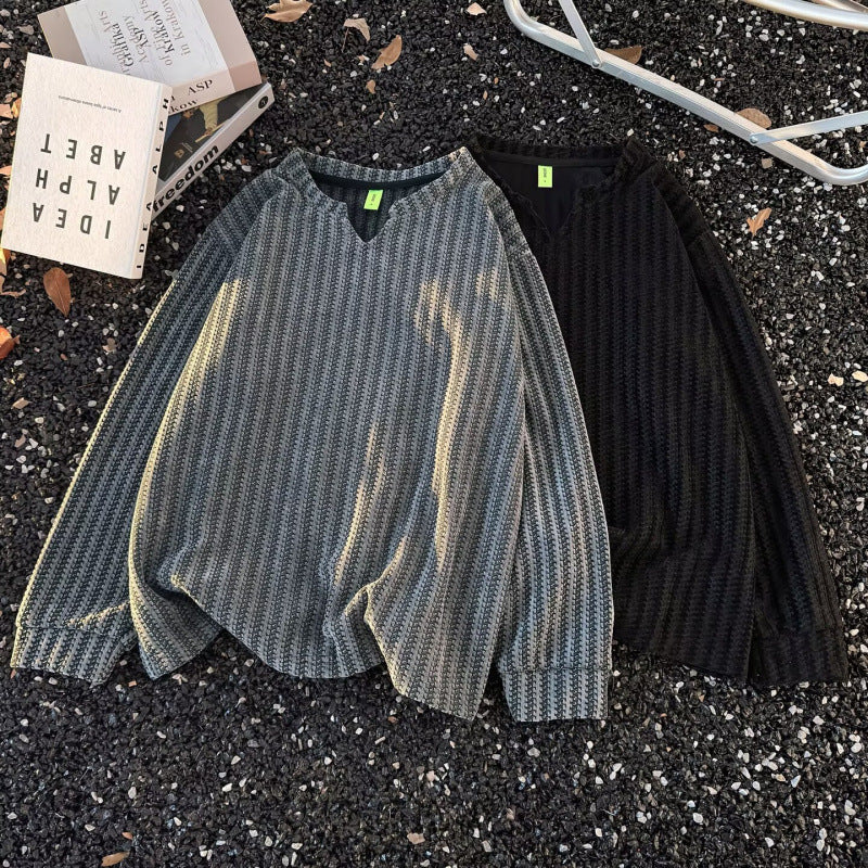 Damen Feinstrick-Pullover mit feiner Waffelstruktur, V-Notch-Ausschnitt und legerer Oversize-Passform Drune