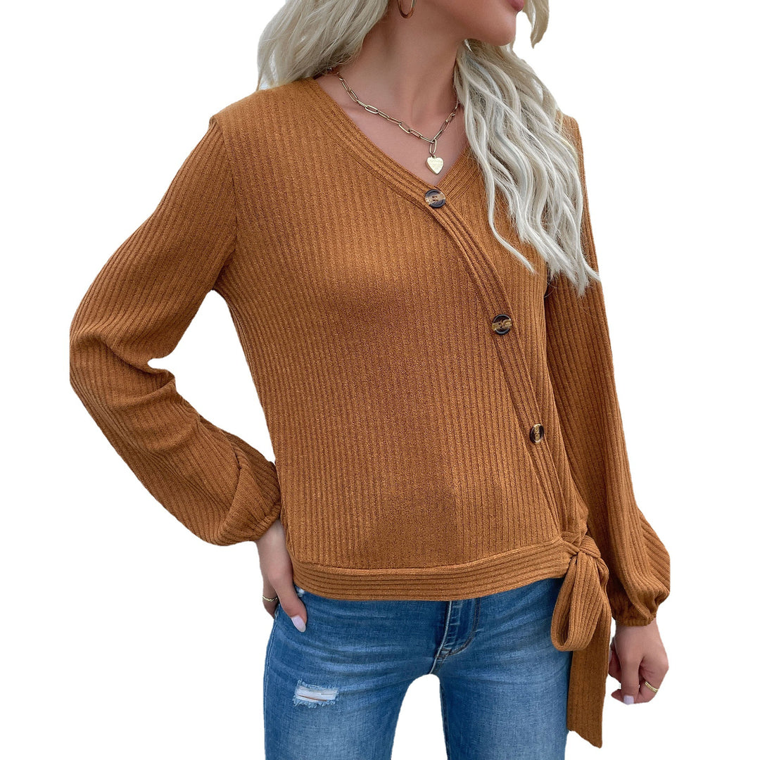 Damen Gerippte Wickel-Strickjacke mit V‑Ausschnitt, asymmetrischer Knopfleiste und Taillenband Drune