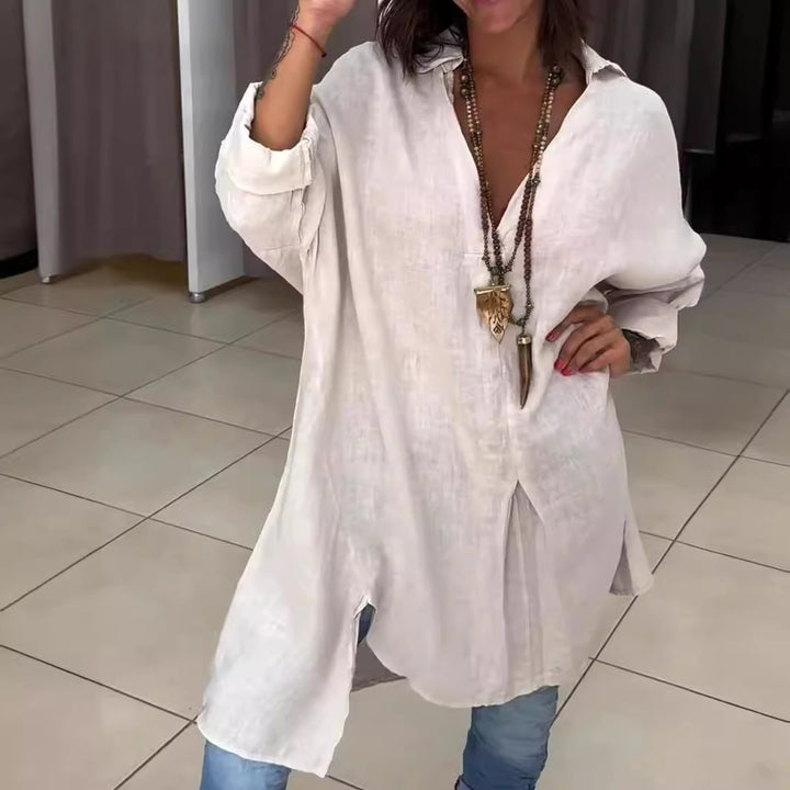 Damen Leichte Leinenbluse mit lässigem Schnitt und Knopfleiste Drune