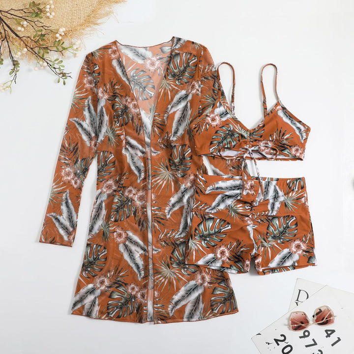 Damen Bikiniset mit floralem Oberteil und luftiger Wickeljacke Drune